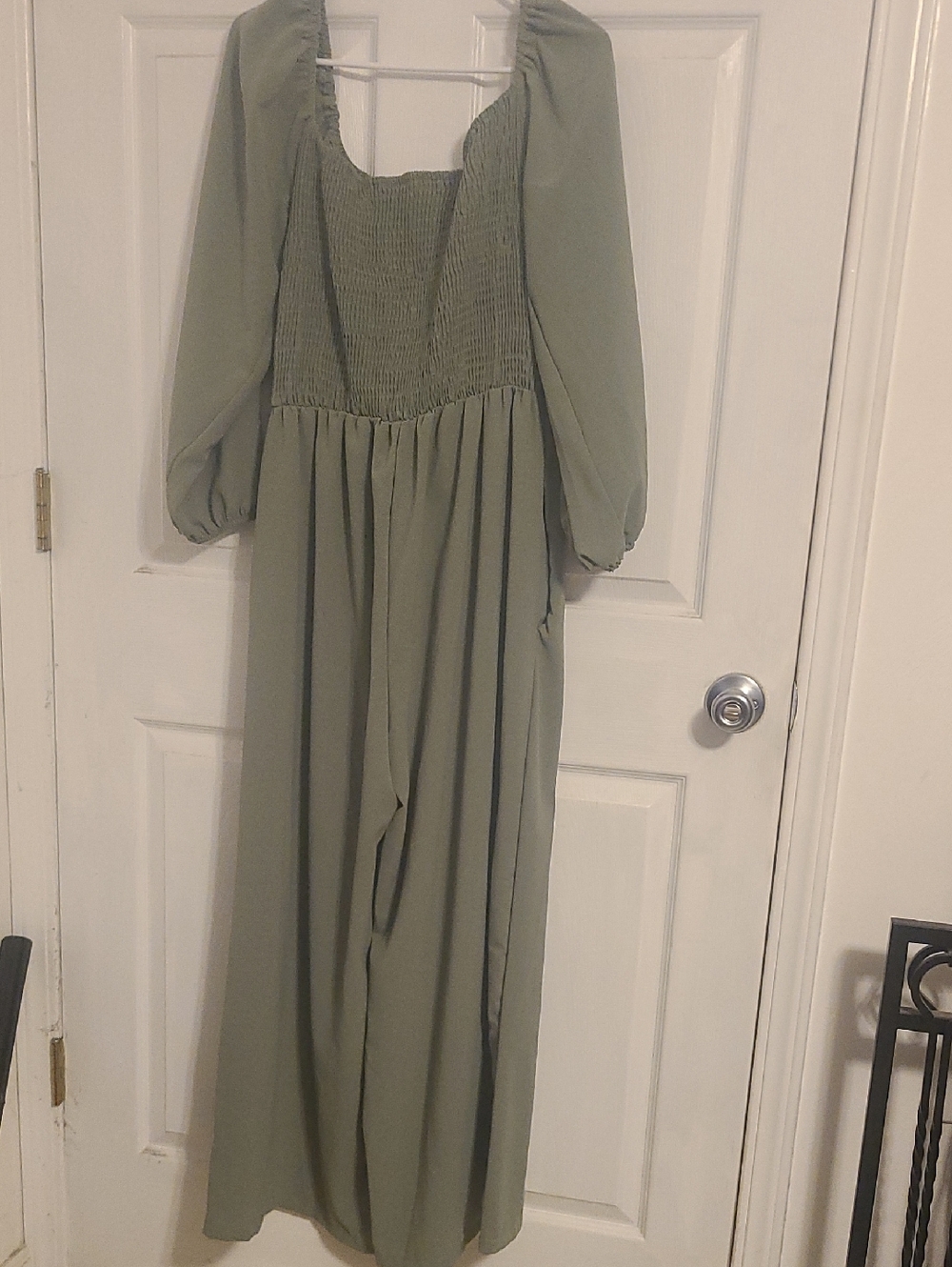 Olive Green Smocked Waist Maxi Jumpsuit